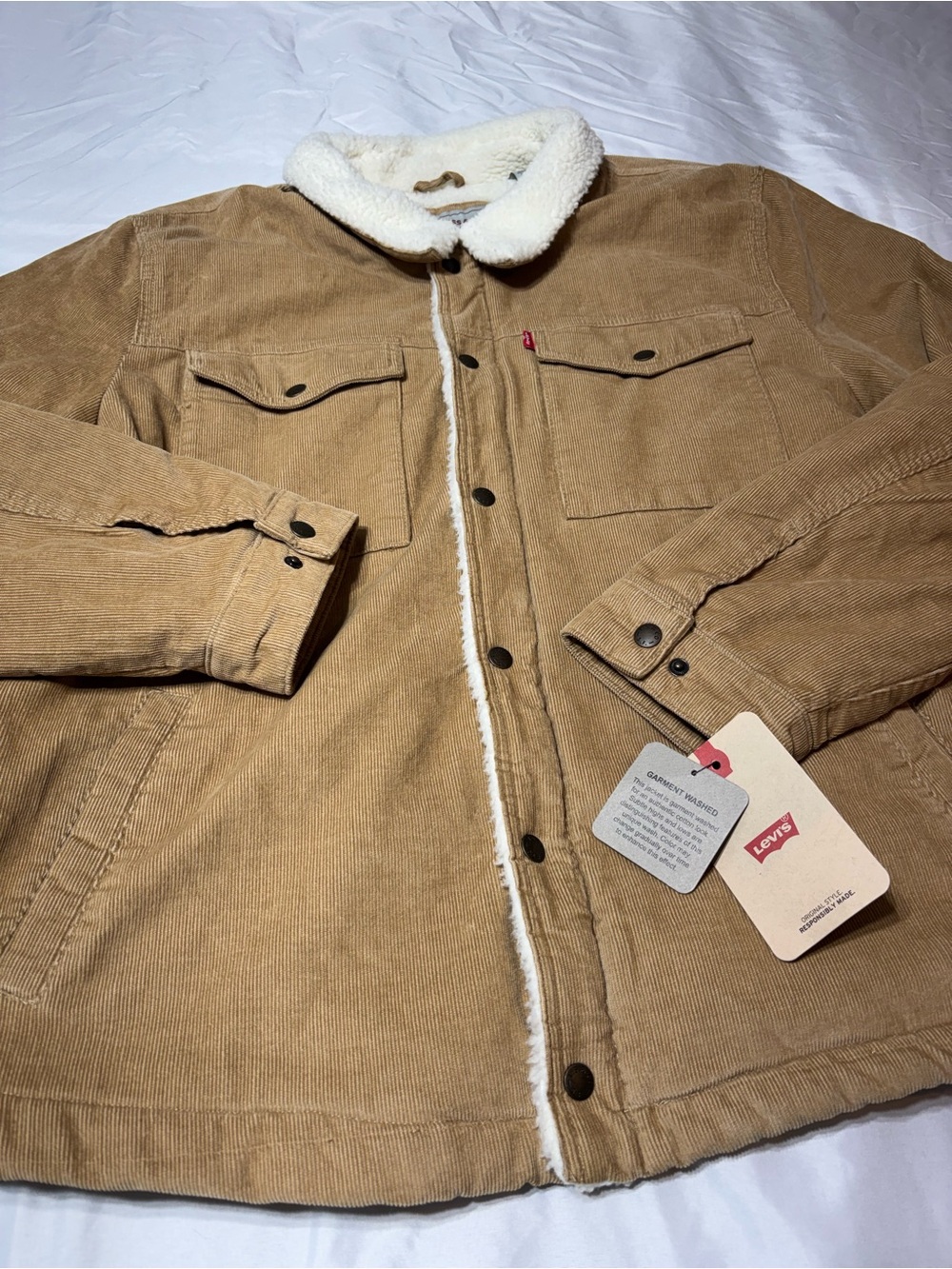 Levi’s Men’s Jacket 2XL NWT Tan Corduroy Sherpa Lined Full Zip Button Coat NEW
